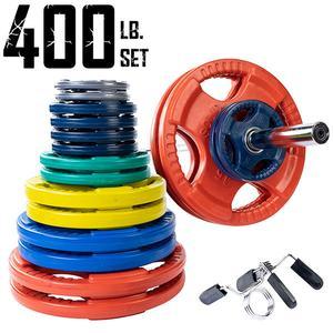 400 lb. Color Rubber Grip Olympic Weight Set with 7ft. Olympic Bar, Collars